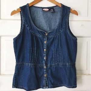 Cute Peplum Denim Top w/ Buttons and Pleats